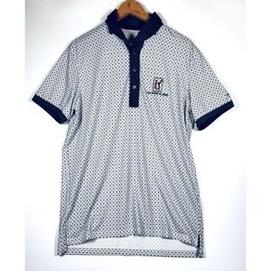 Greyson Polo Shirt Mens Medium Blue White Geometric Golf Performance Greenwood